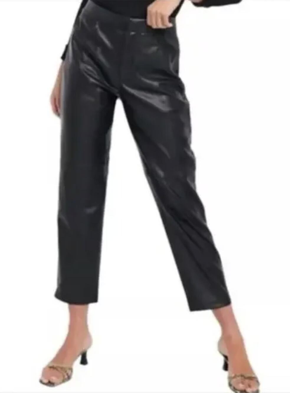 7 for All Mankind Black Faux Leather Cropped Pants Medium straight leg